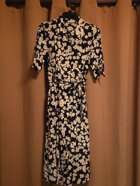 Calvin Klein Black and White Floral Midi Shirt Dress